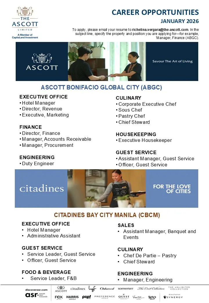 Various Position Ascott Philippines