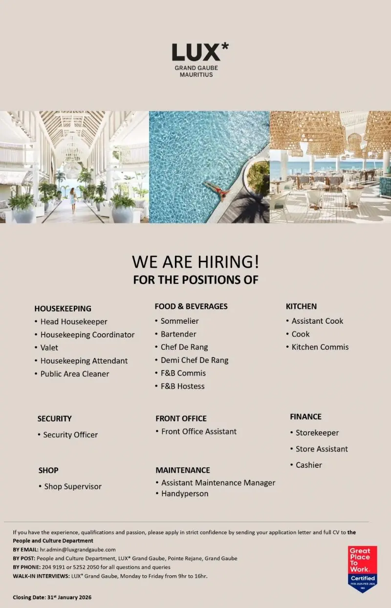 Various Position Lux  Mauritius