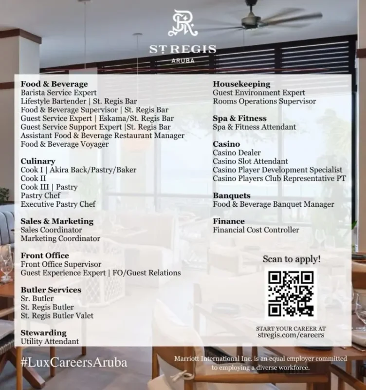 Various Position St Regis Aruba