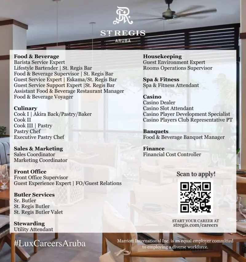 Various Position St Regis Aruba