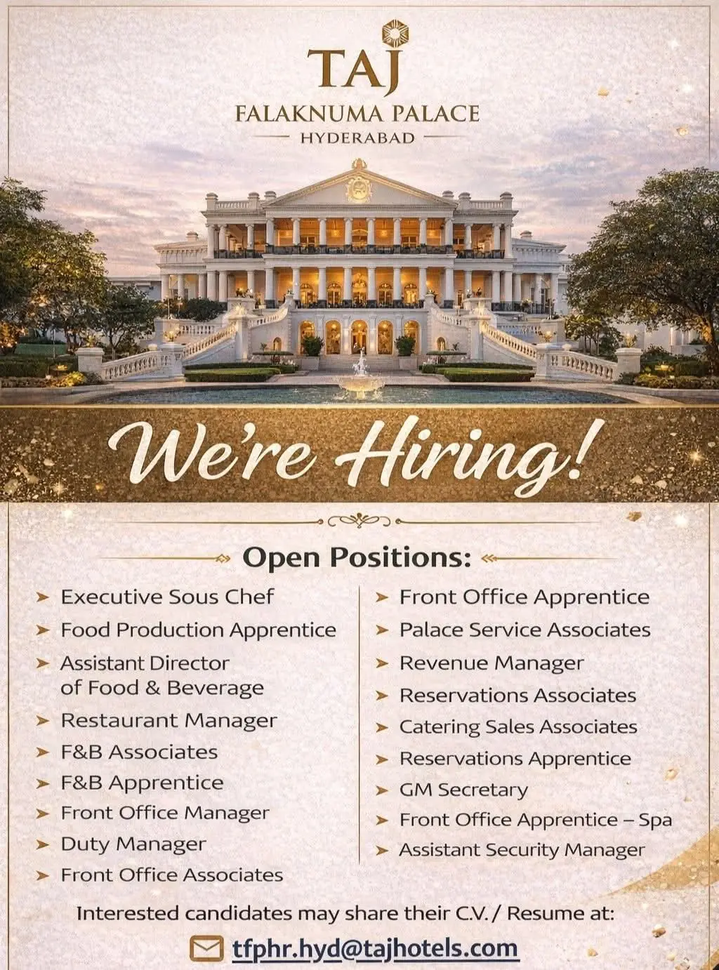 Various Position Taj Hyderabad