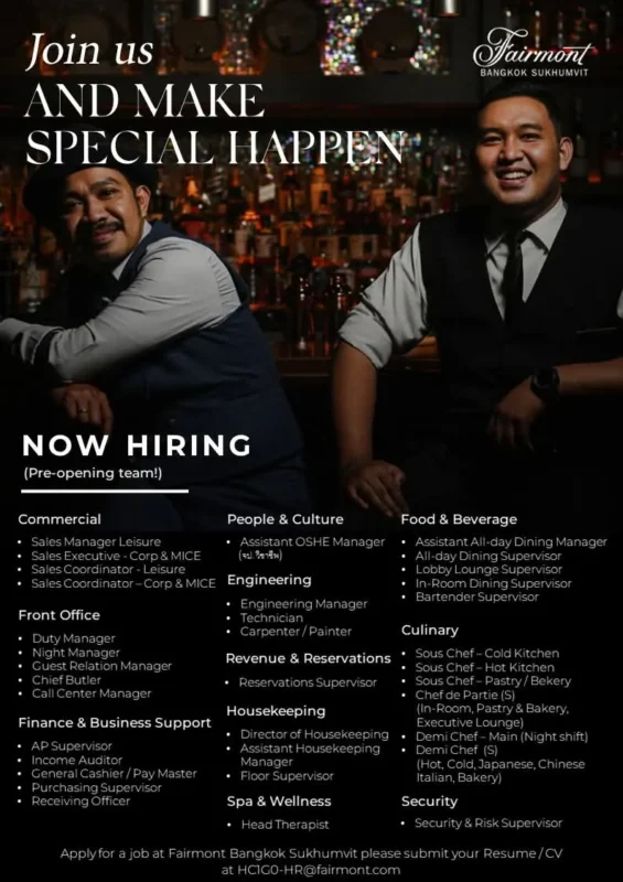 Various Position Fairmont Bkk