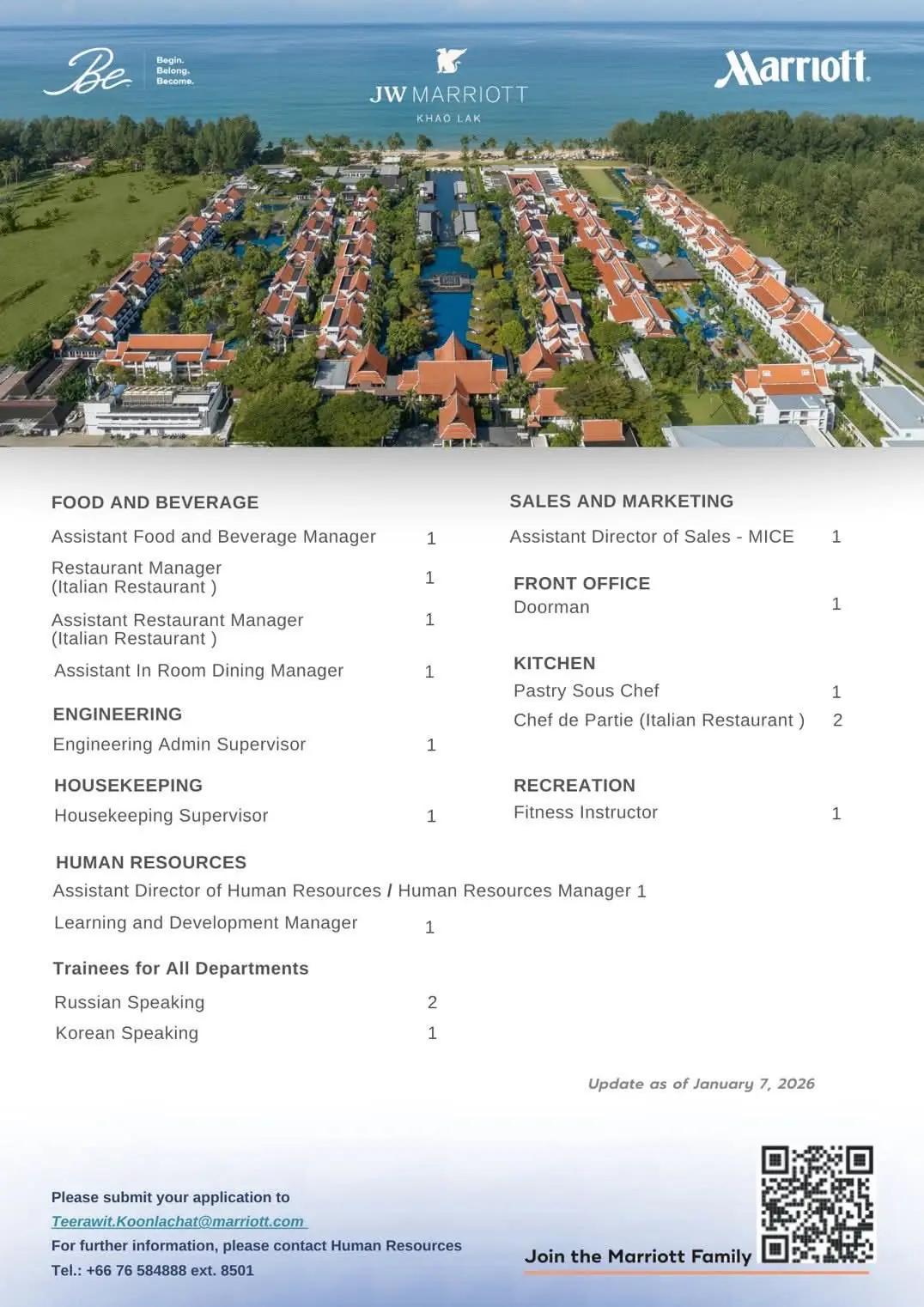 Various Position Marriott Khao Lak