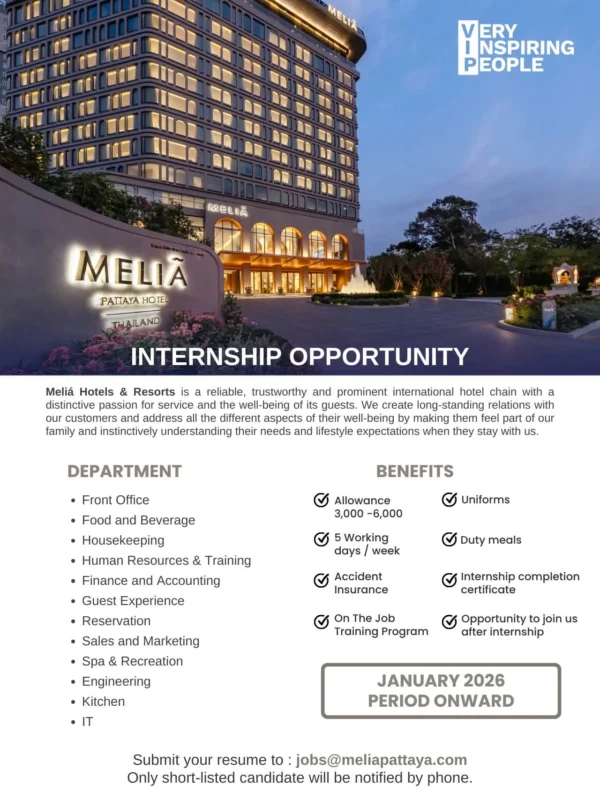 Internship Melia Pattaya