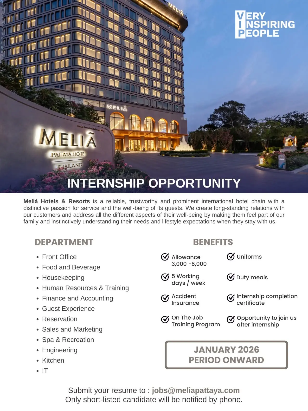 Internship Melia Pattaya