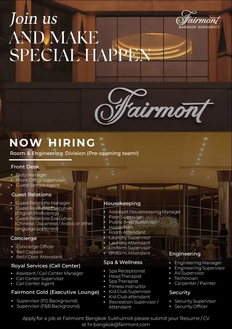 Various Position Fairmont Bkk