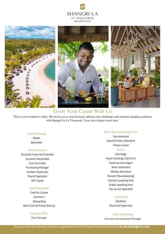 Various Position Shangri La Mauritius