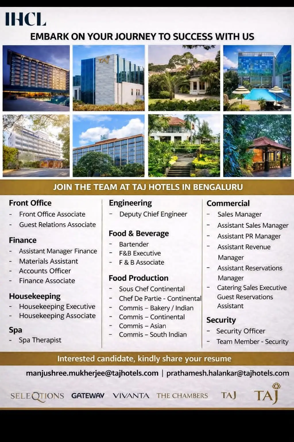 Various Position Taj Bengaluru