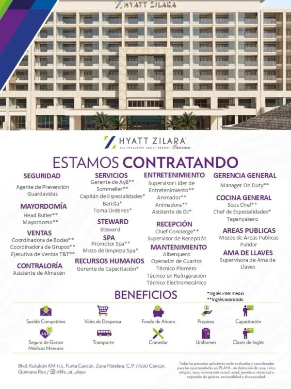 Various Position Hyatt Zilara