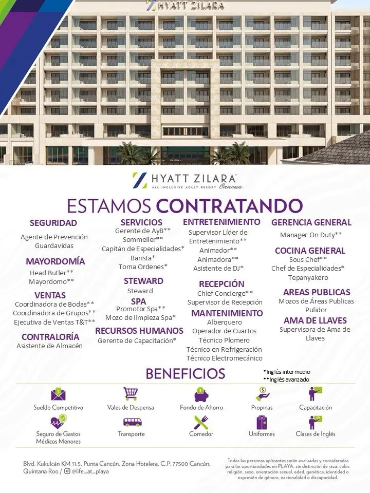 Various Position Hyatt Zilara