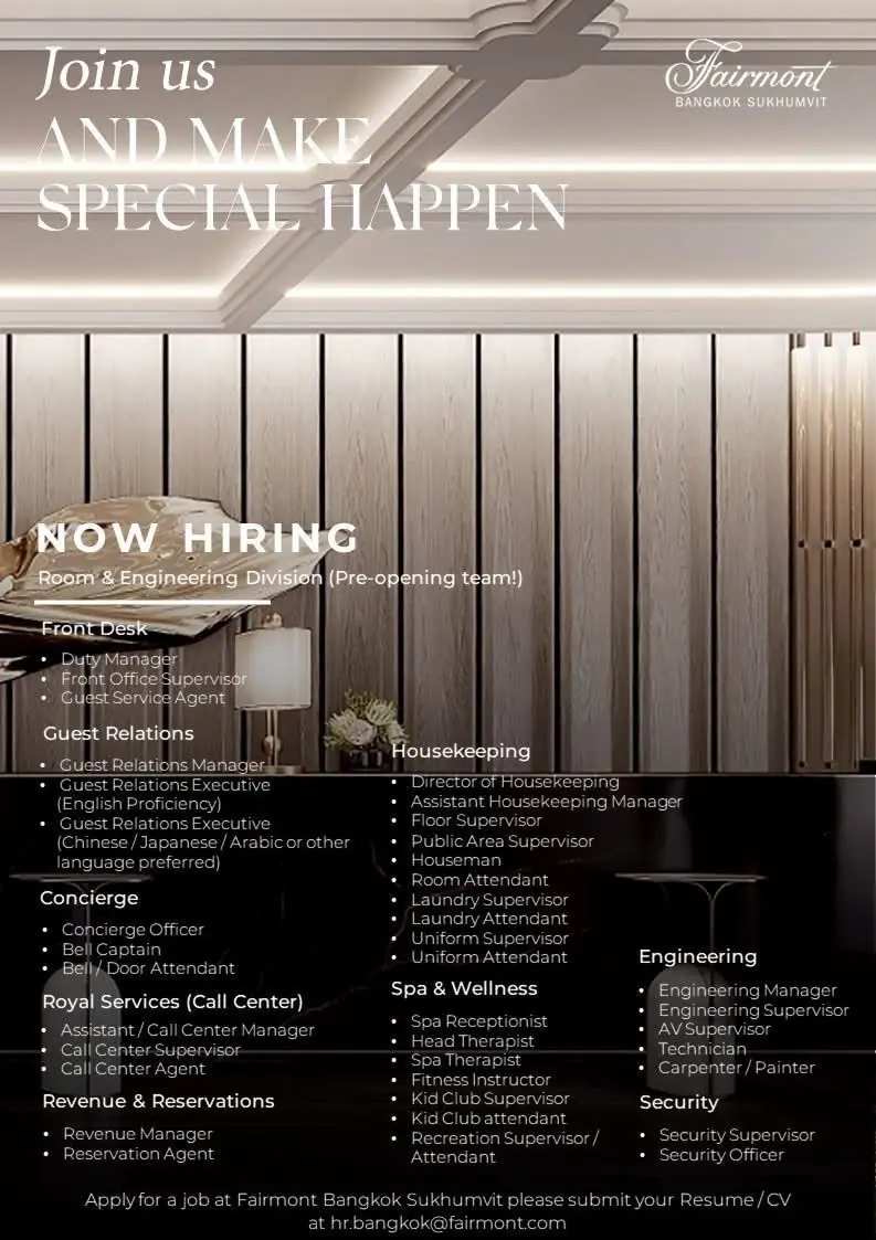 Various Position Fairmont BKK