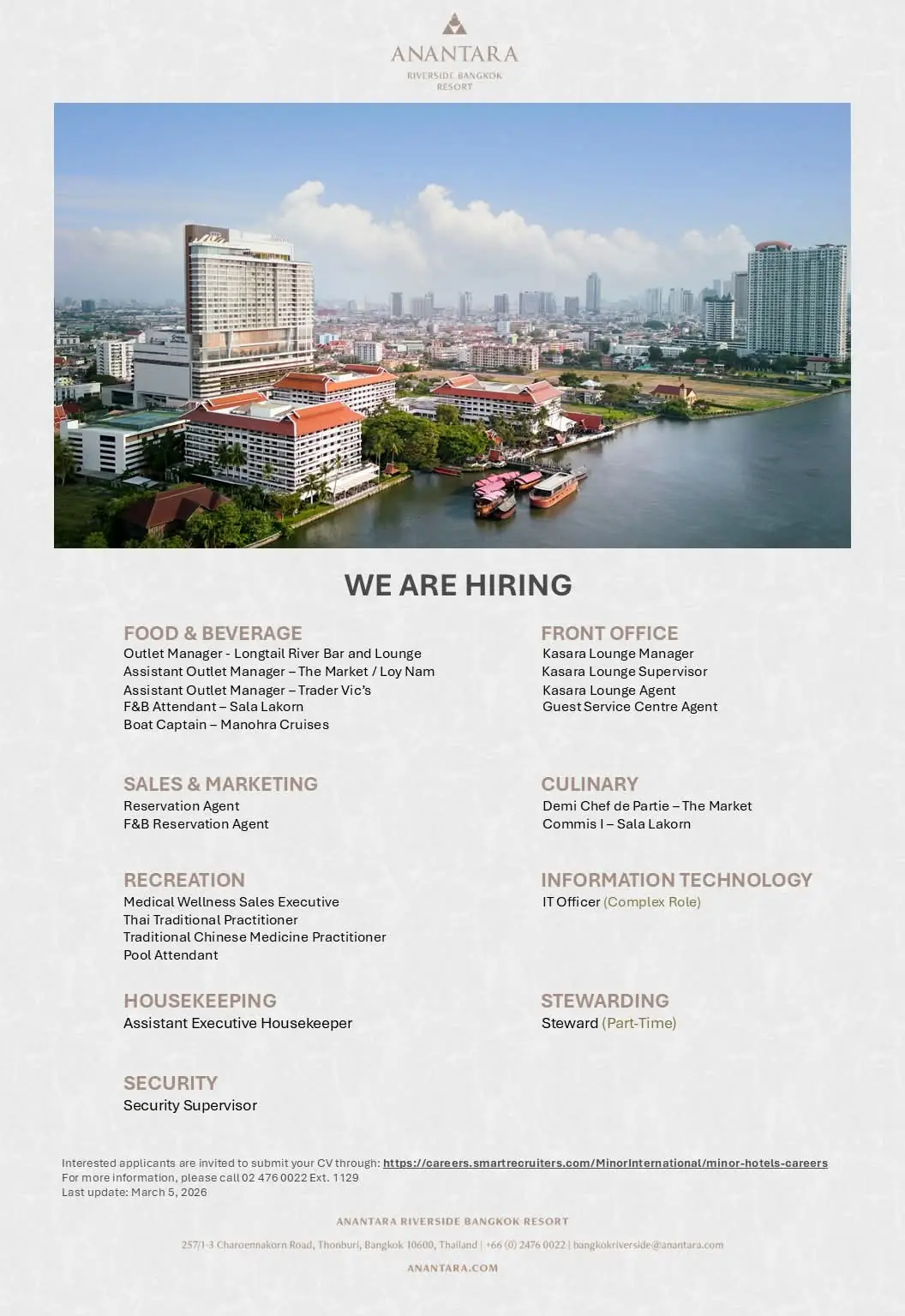 Various Position Anantara Bkk