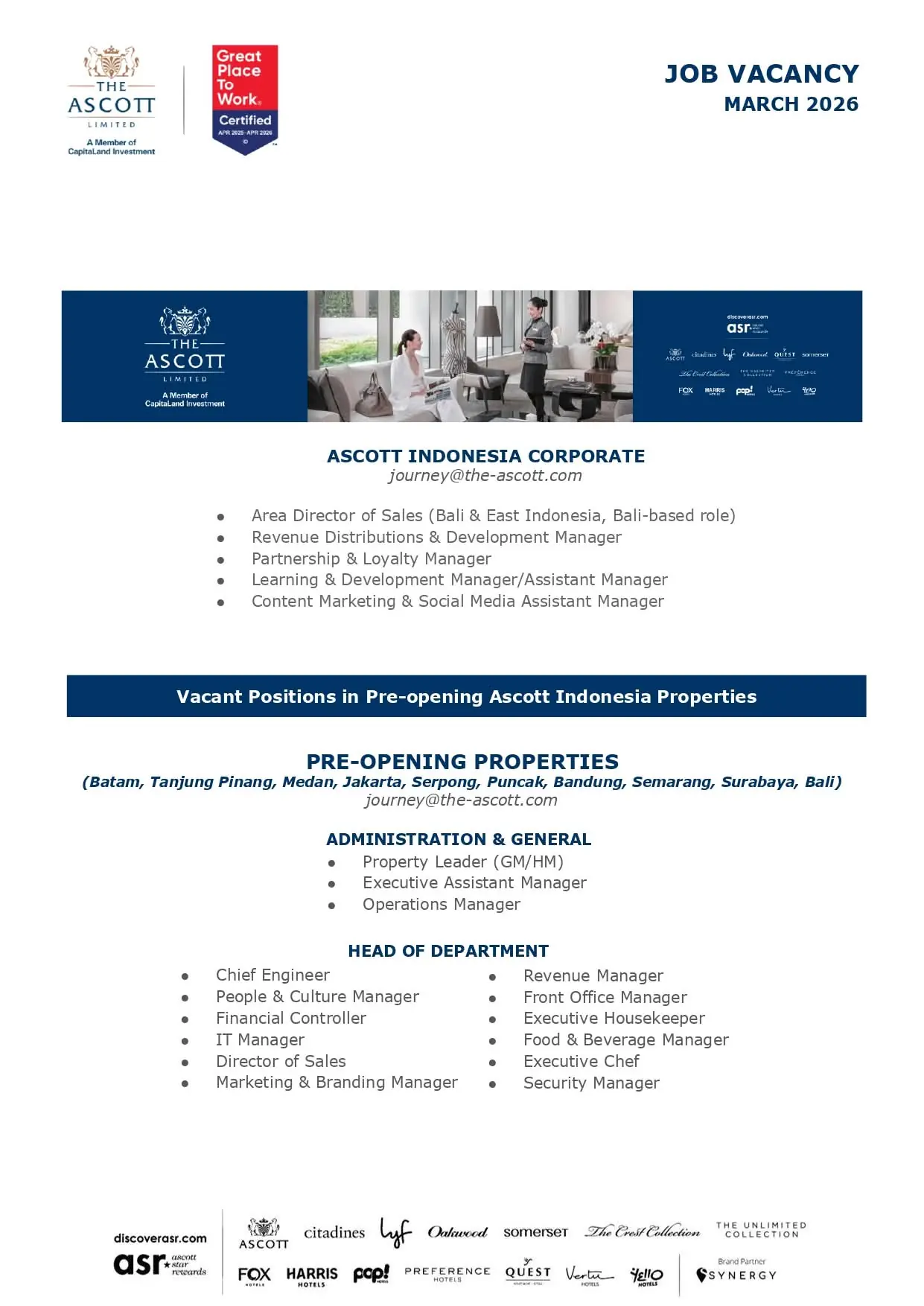 Various Position Ascott Indonesia