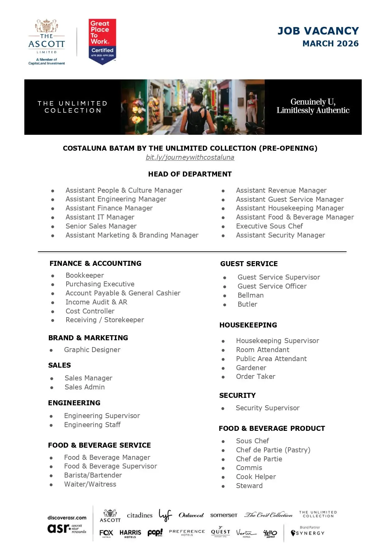 Various Position Costaluna Batam