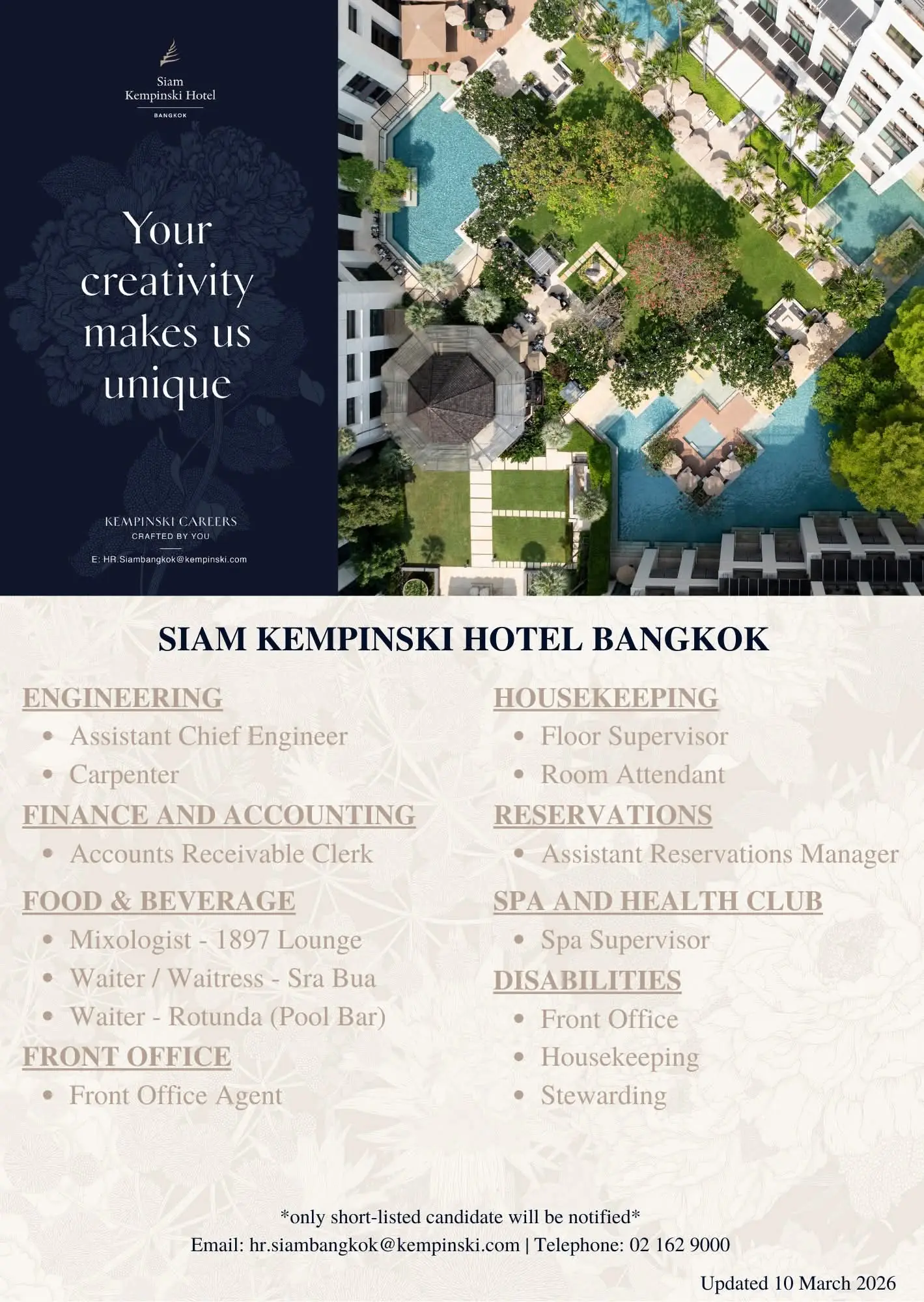 Various Position Kempinski Bkk