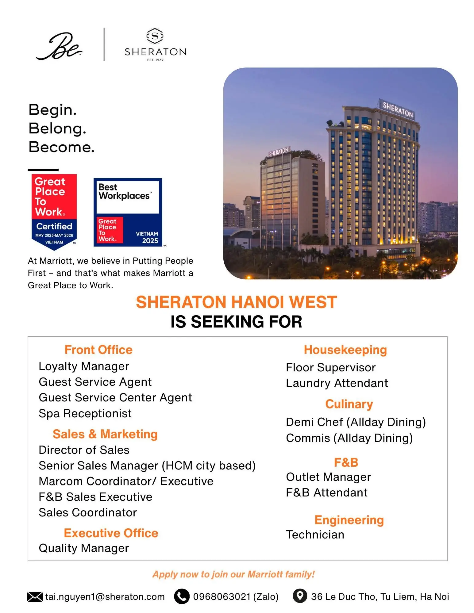 Various Position Sheraton Hanoi