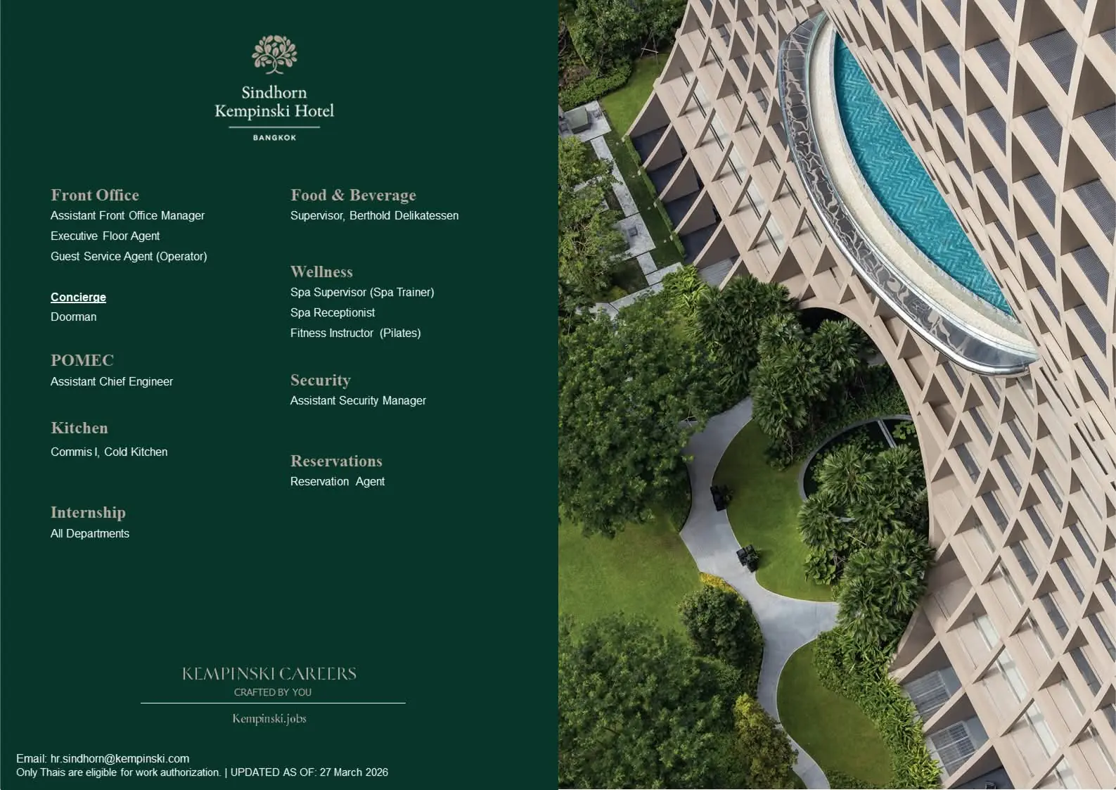 Various Position Kempinski Bkk