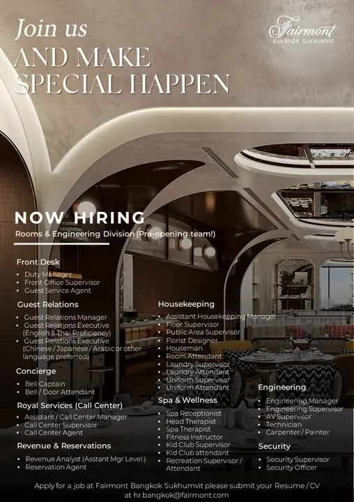 Various Position Fairmont BKK