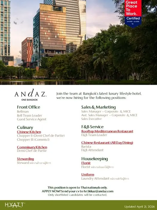 Various Position Andaz Bkk