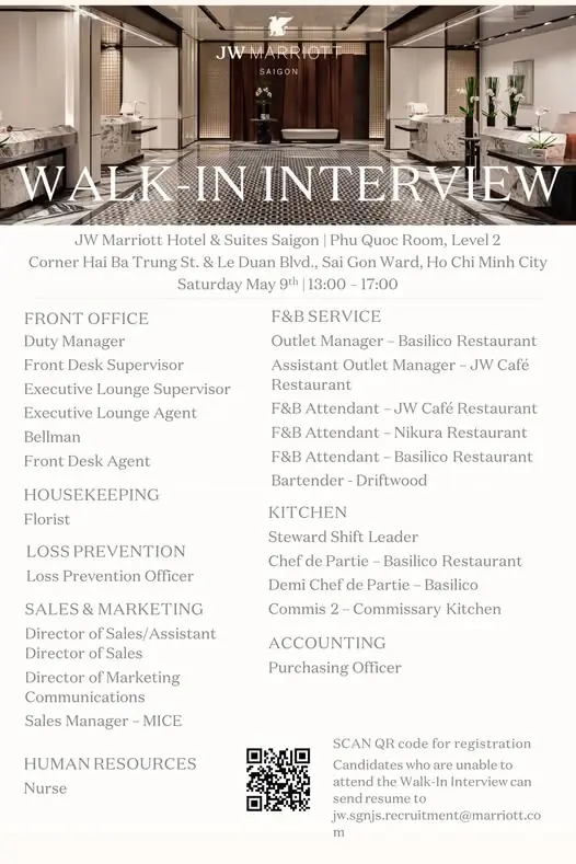 Various Position JW Saigon