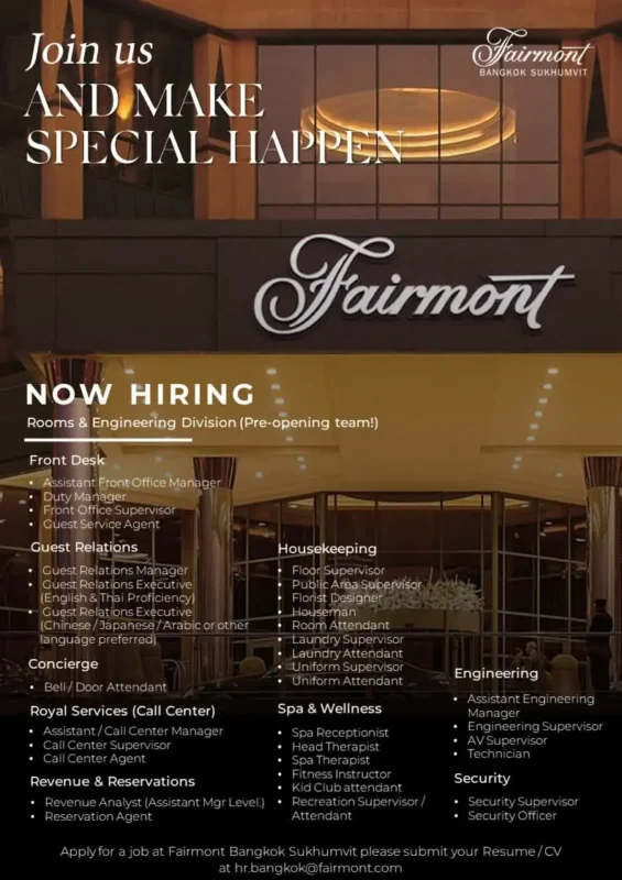 Various Position Fairmont Bkk