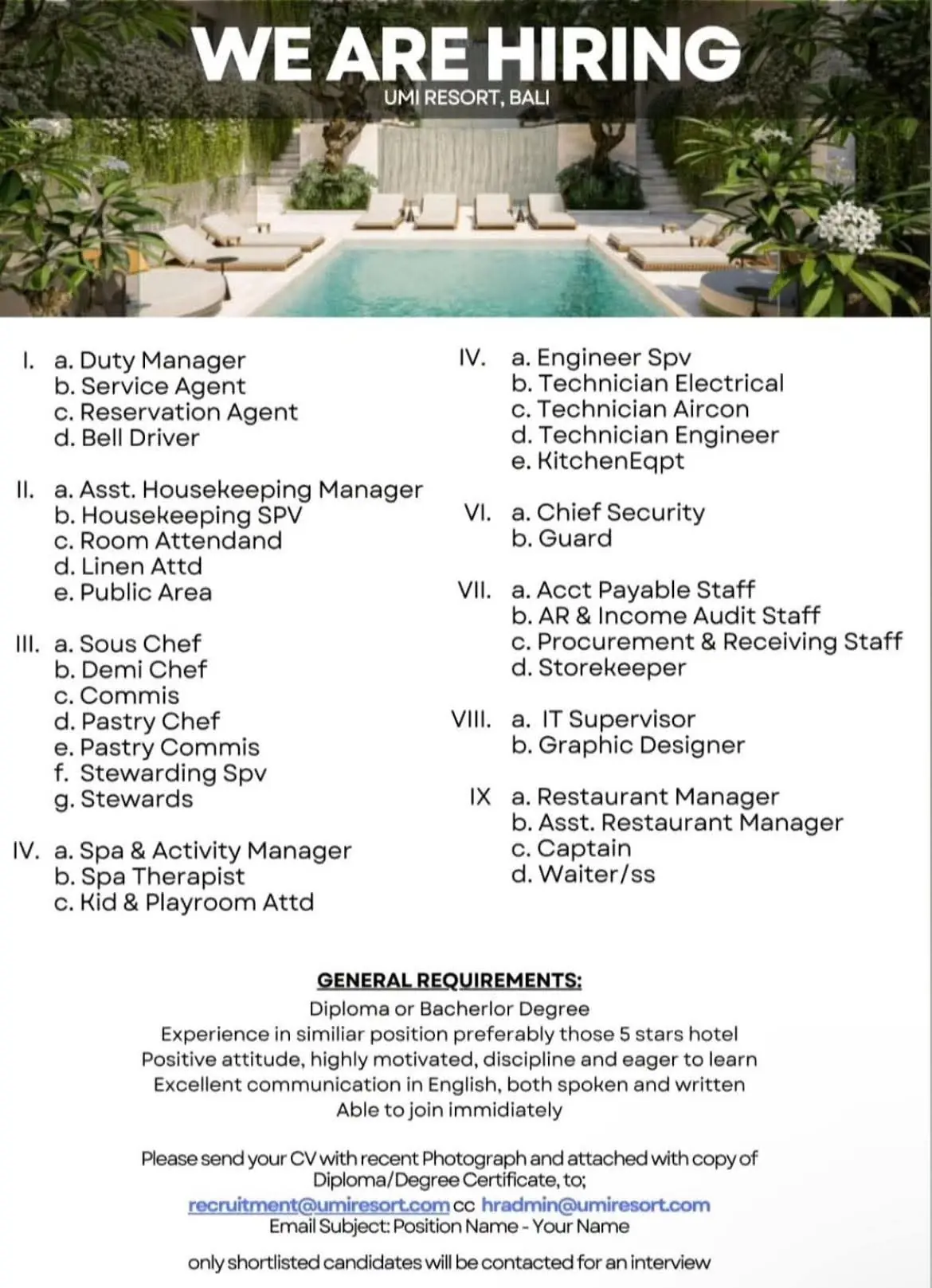 Various Position Umu Bali