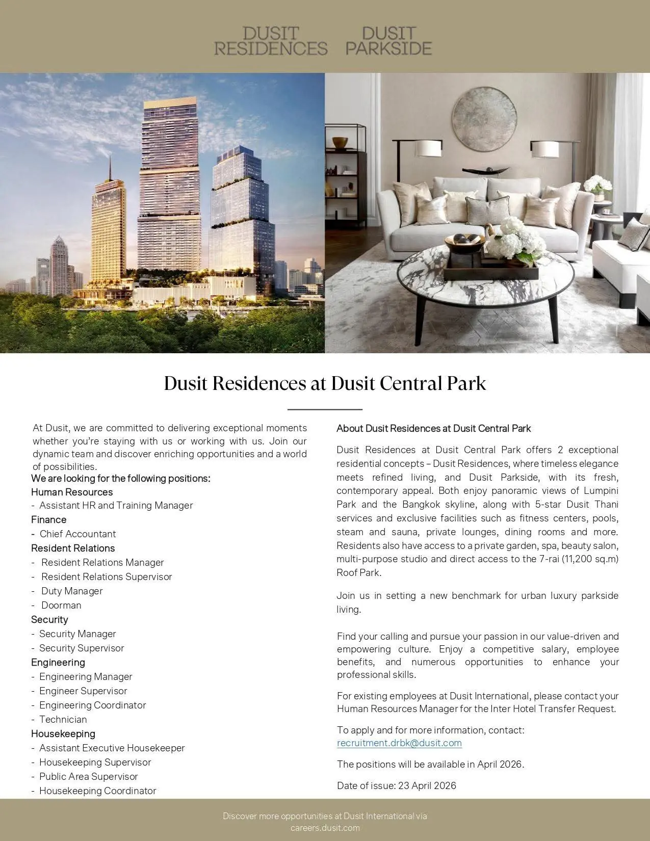 Various Position Dusit Central Park Thai