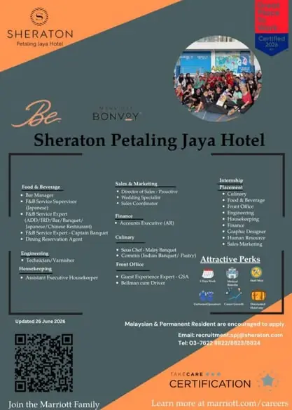 Various Position Sheraton Petaling Jaya