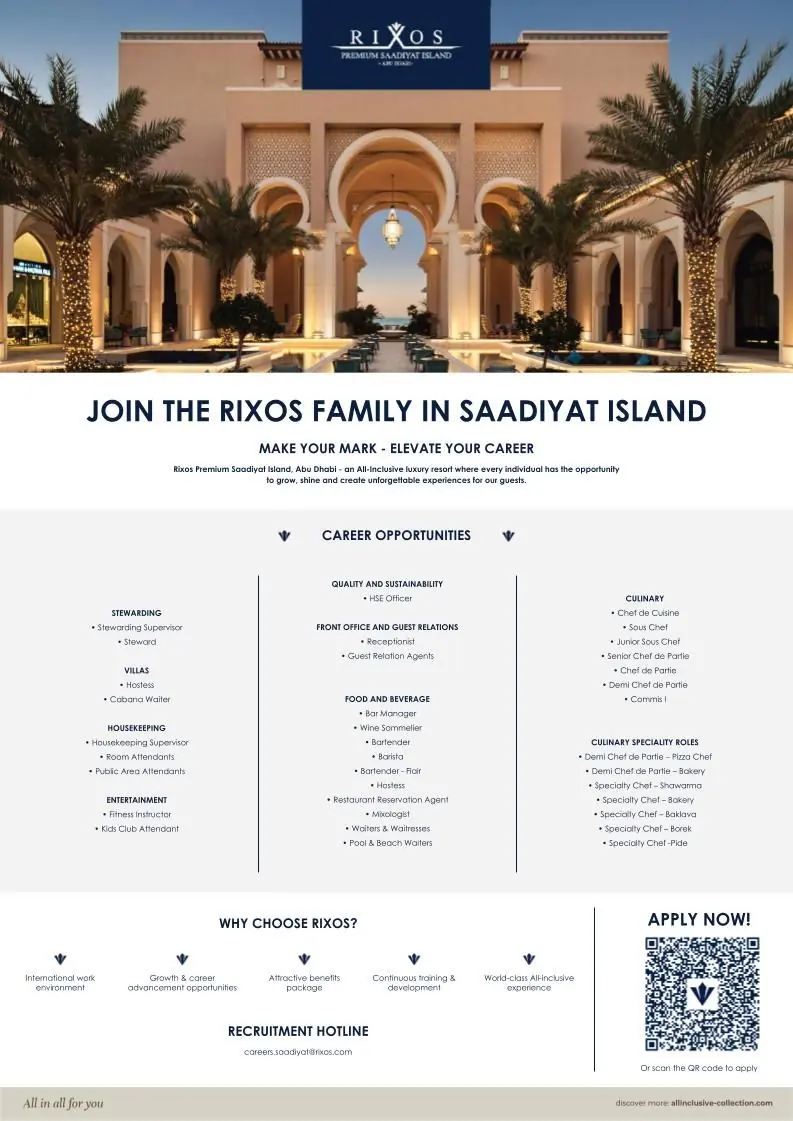 Various Position Rixos Saadiyat