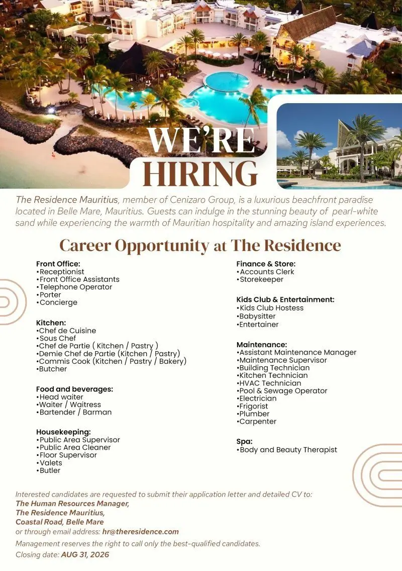 Various Position The Residence Mauritius