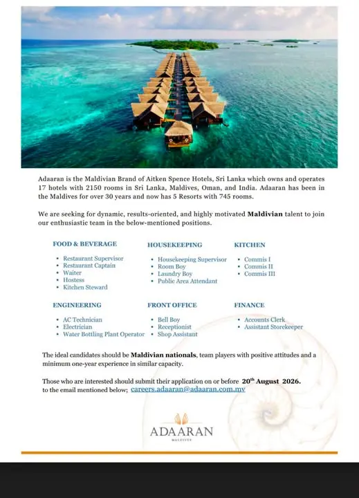 Various Position Adaaran Maldives