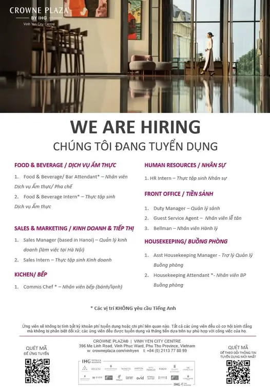 Various Position Crowne Plaza   8211  Vietnam