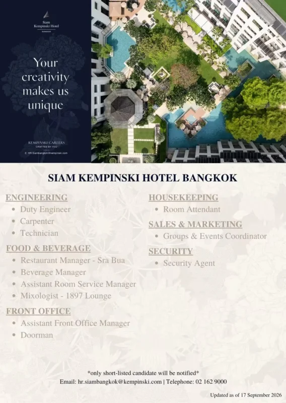 Various Position Kempinski BKK