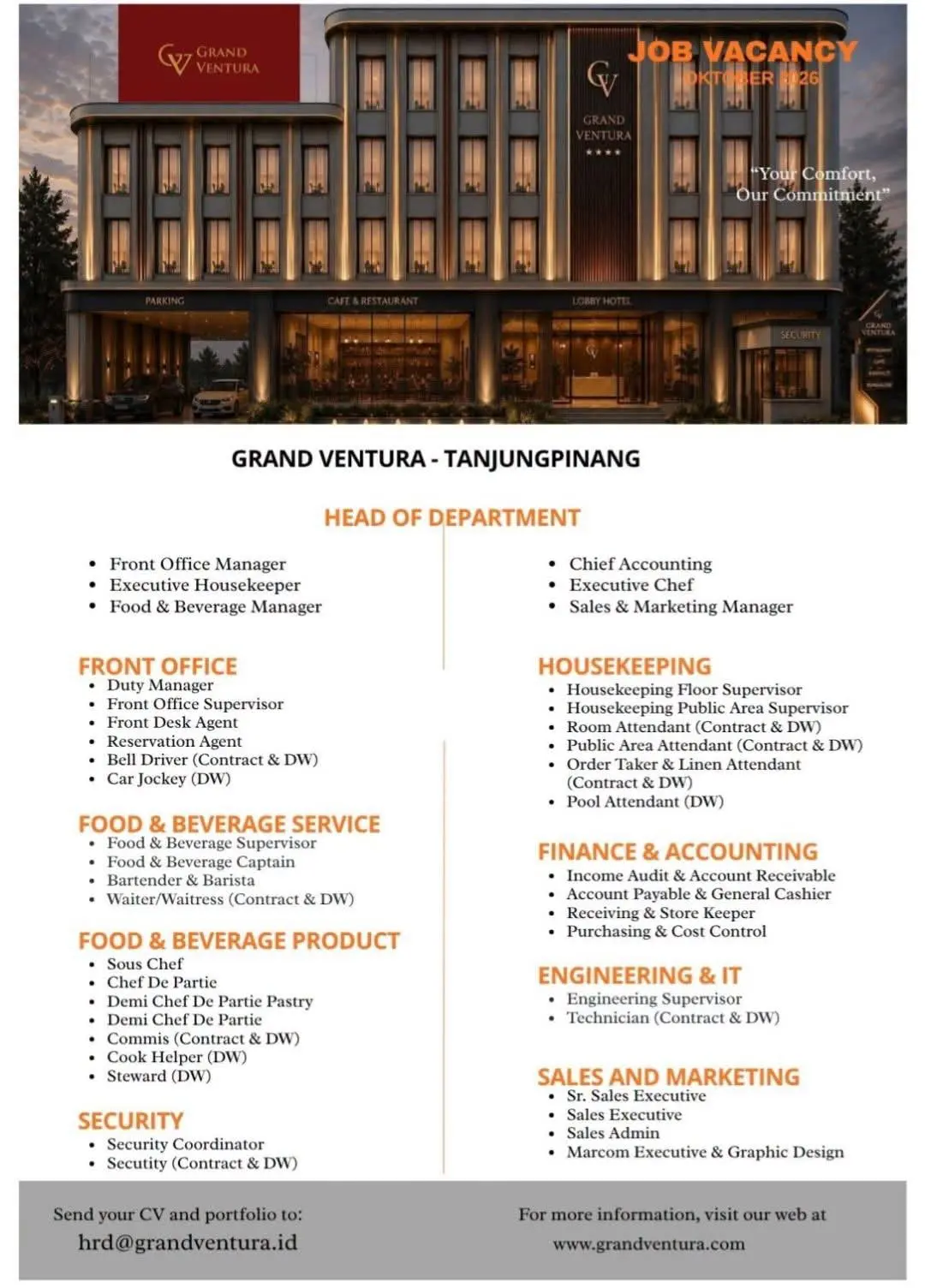 Various Position Grand Ventura Tanjungspinang
