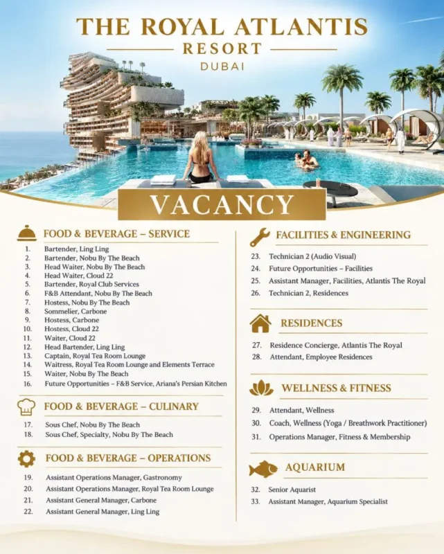 Various Position The Royal Atlantis Dubai