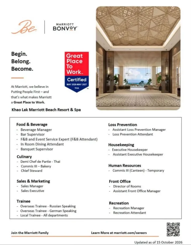Various Position Marriott Khao Lak