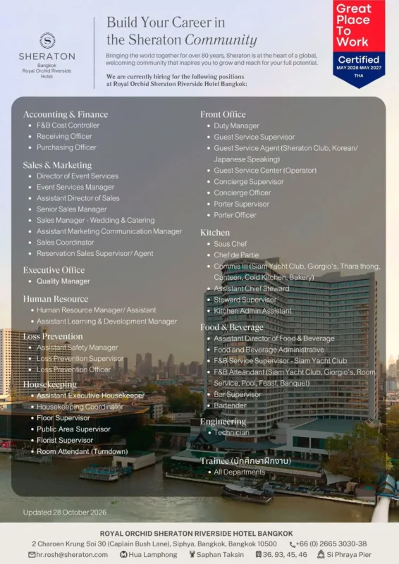 Various Position Sheraton BKK